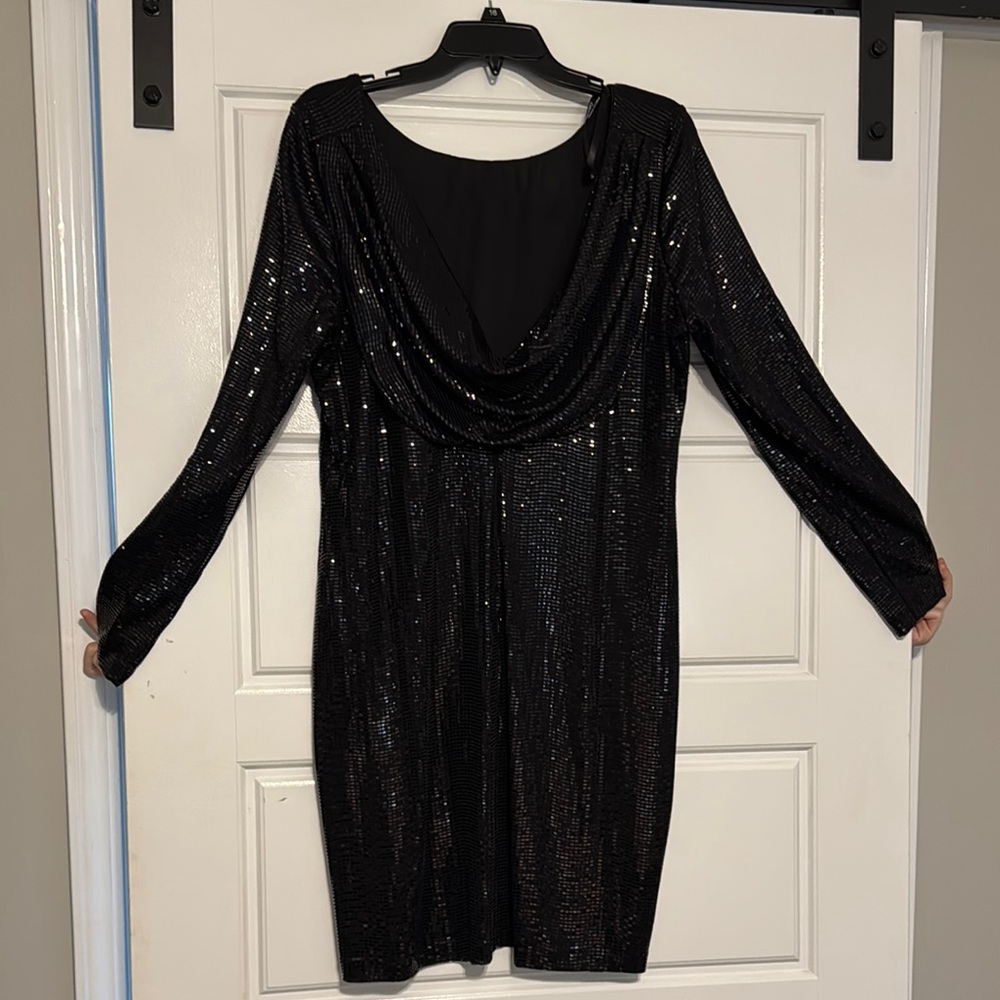 Calvin Klein Black Sequin Long Sleeve Bodycon Dress
